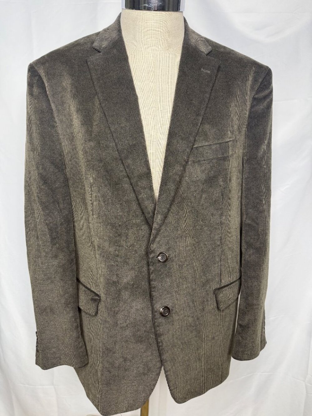 Chaps Mens Corduroy Blazer Jacket 46R Olive Green Elbow Patch Academic Preppy